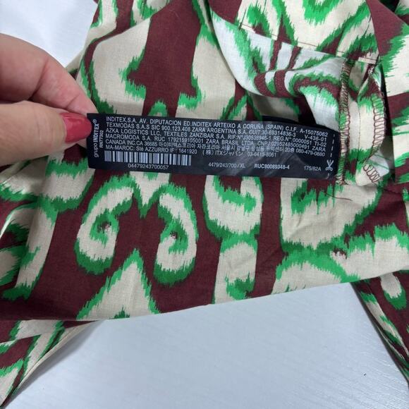 NWT Zara Green & Brown Light Weight Patterned Trousers Size XL F0110 - Picture 8 of 10